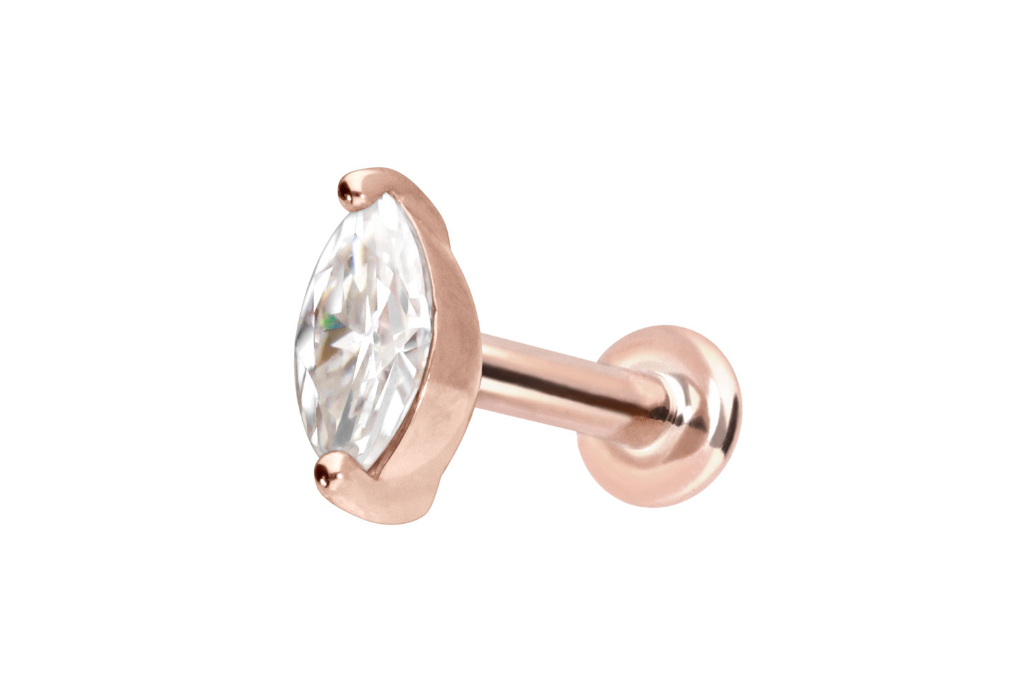 14 Karat Gold Labret Piercing mit Innengewinde MOISSANIT-OVAL